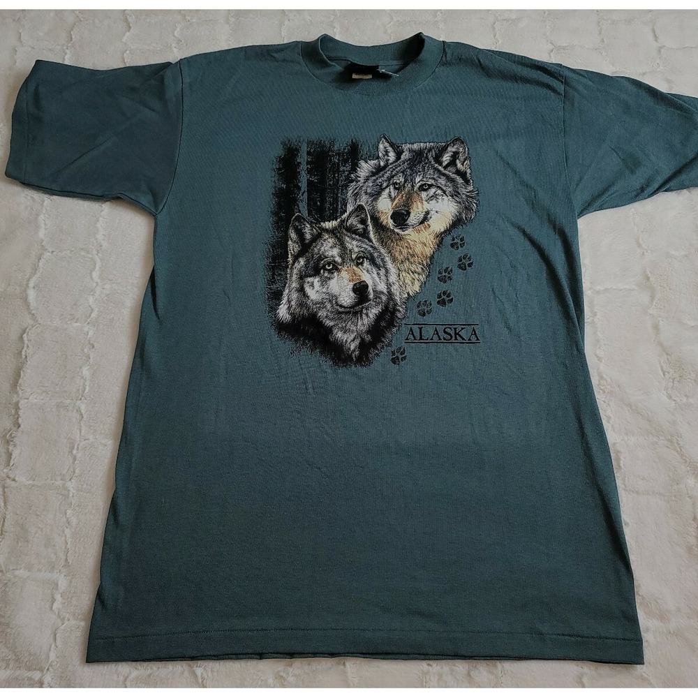 Vtg 1997 Prarie Mountain Alaska Wolf T Shirt Size Large Deadstock Single Stitch